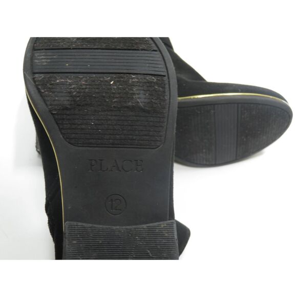 Children’s Place Faux Black Suede Dress Ankle Booties Zip Bow Heel Girls 12 - Picture 9 of 9